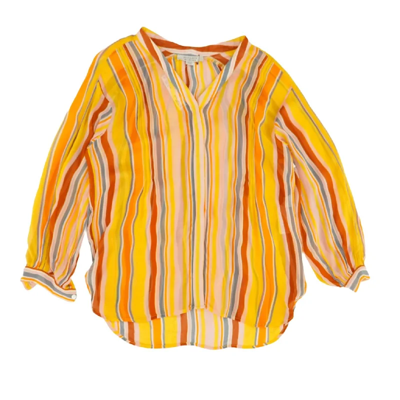Multi Striped Long Sleeve Blouse Frilled Cuff Blouse