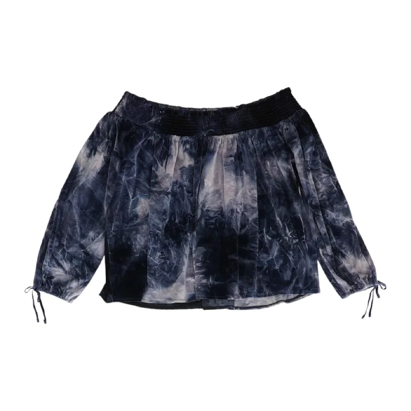 Navy Tie Dye 3/4 Sleeve Blouse Ruched Sleeve Blouse