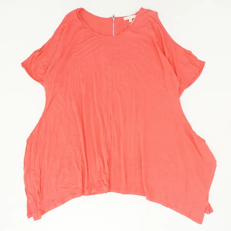 Neon Pink Solid Short Sleeve Blouse Bell Sleeve Blouse