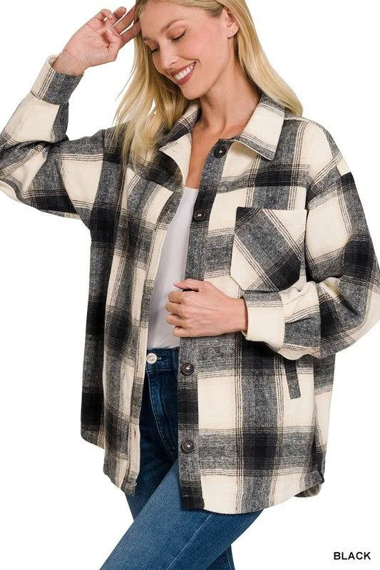 Oversized Yarn Dyed Plaid Longline Shacket Business Casual Blouse