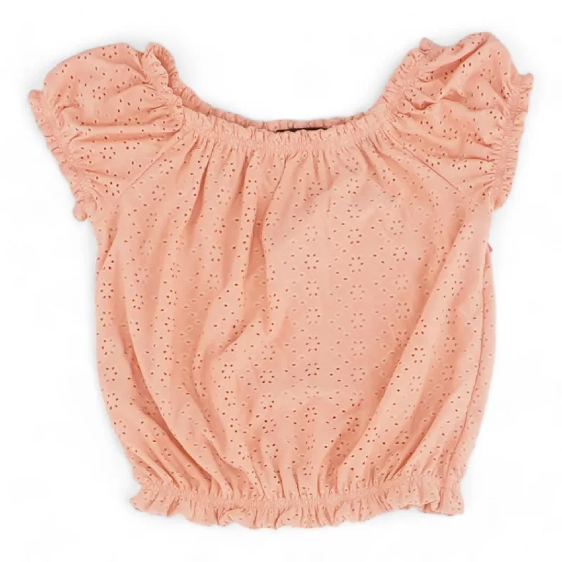 Peach Eyelet Short Sleeve Blouse Backless Summer Blouse
