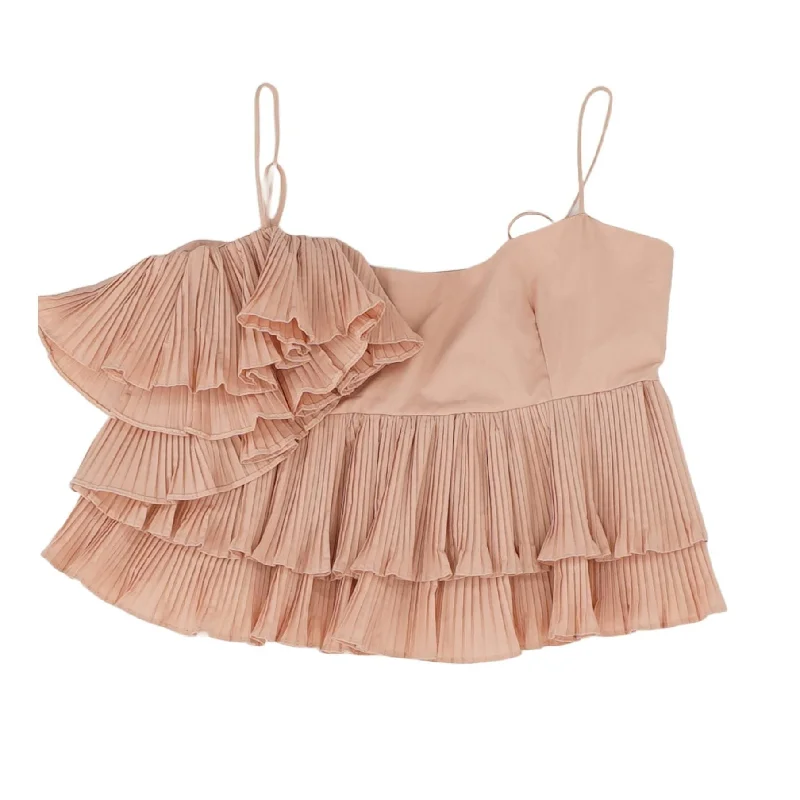 Pink Solid Sleeveless Blouse Ruffled Neck Blouse