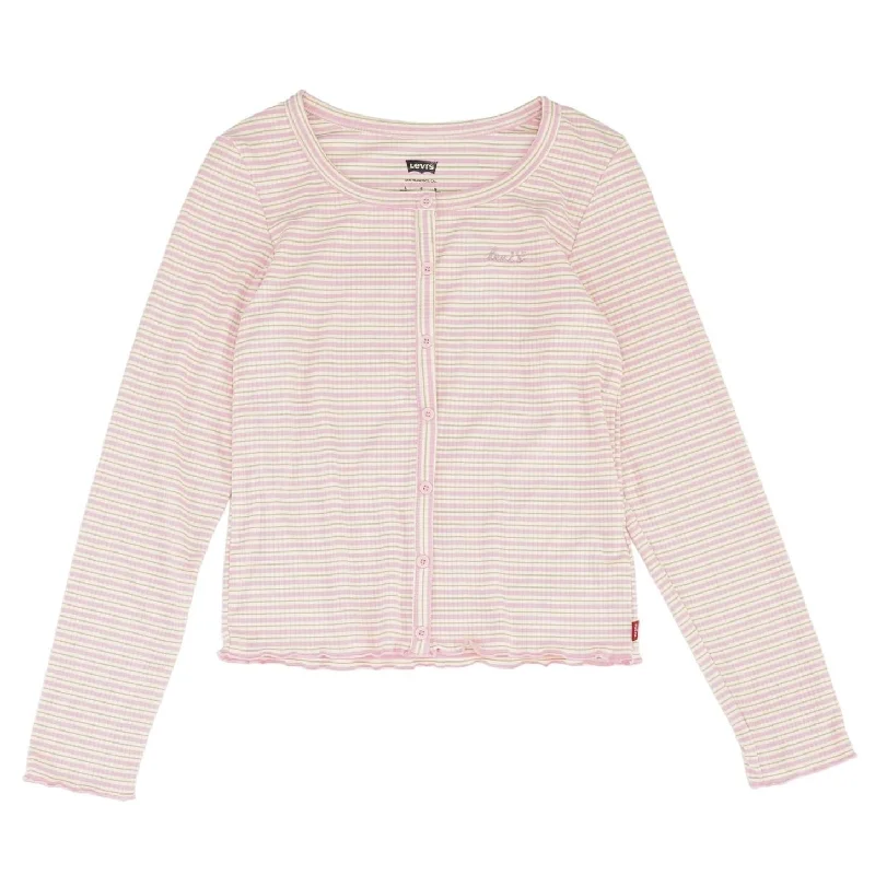 Pink Striped Long Sleeve Blouse Casual Relaxed Fit Blouse
