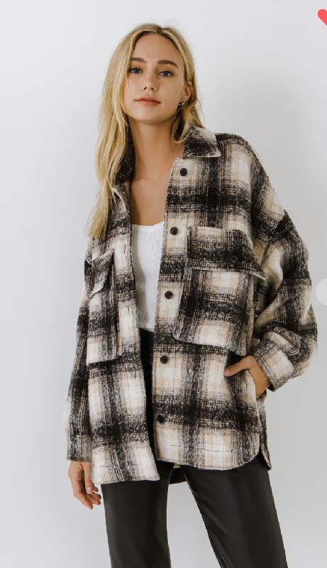 Plaid Shacket Smart Business Blouse