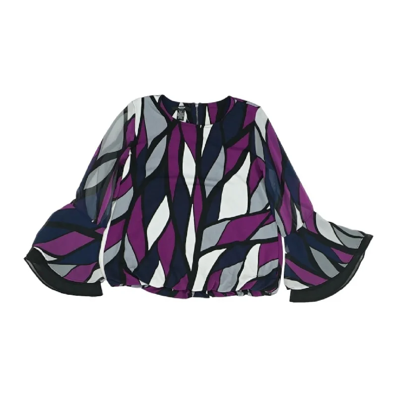 Purple Graphic Long Sleeve Blouse Chic Wrap Blouse