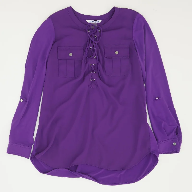 Purple Solid Long Sleeve Blouse Peter Pan Blouse