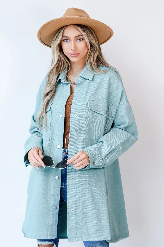 Second Chances Denim Shacket Wrap Front Blouse