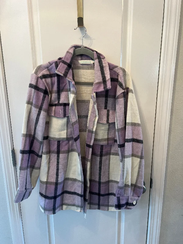 Shop the Mint Flannel Shacket Size Large Playful Puff Blouse