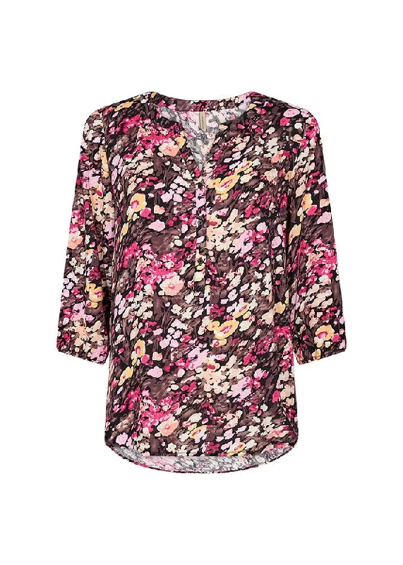 Karelia 2 Blouse - Fuchsia Rose Combi Casual Relaxed Fit Blouse