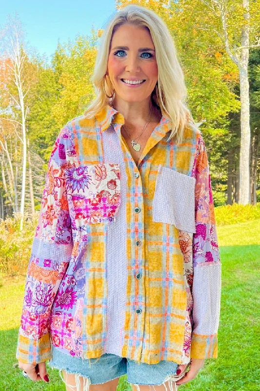 Sunshine and Daisies Shacket - Yellow/Pink Casual Relaxed Blouse