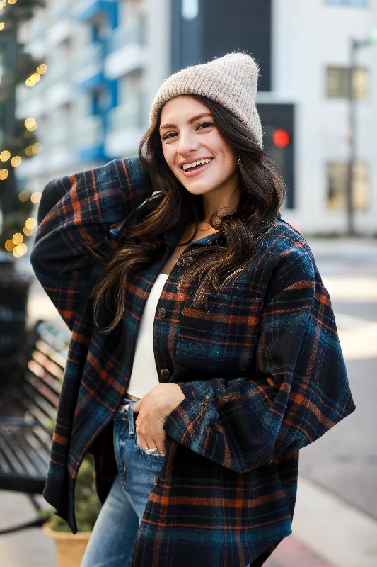 FINAL SALE - Sweetest Mood Navy Plaid Shacket Floral Print Blouse