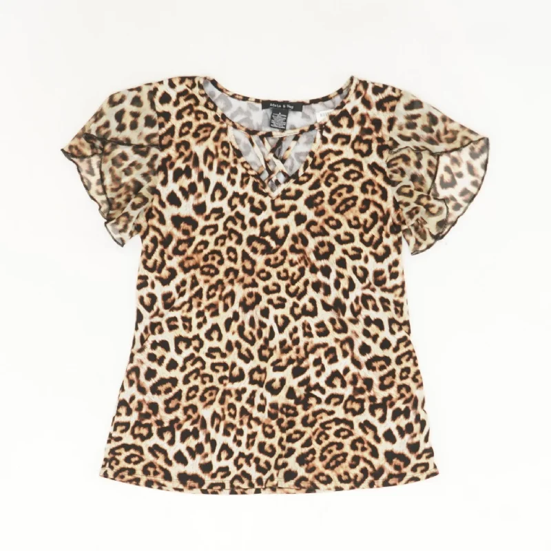 Tan Animal Print Short Sleeve Blouse Oversized Silk Blouse