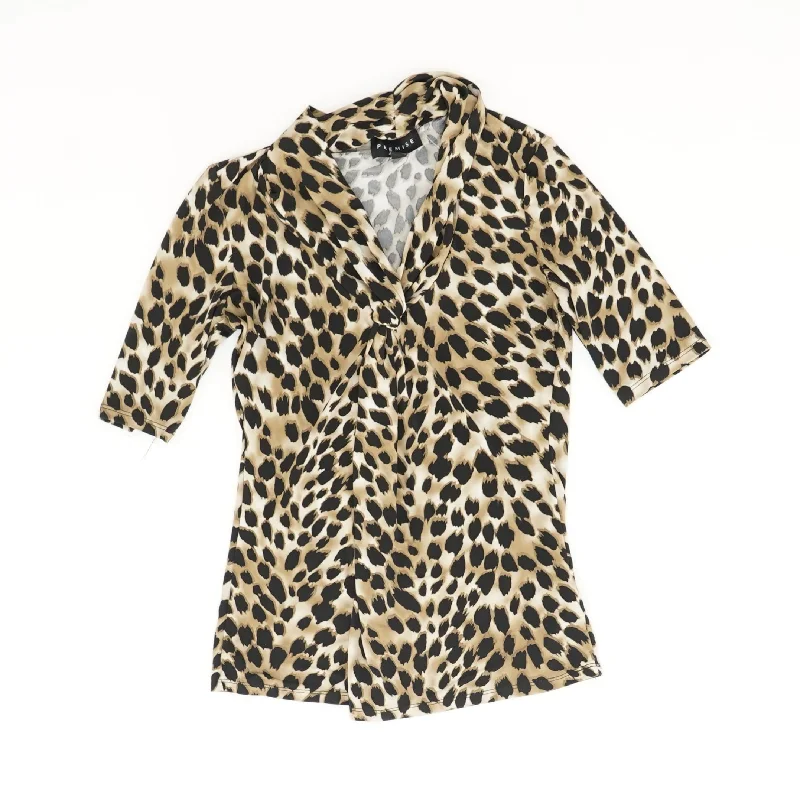 Tan Animal Print Short Sleeve Blouse Floral Chiffon Blouse