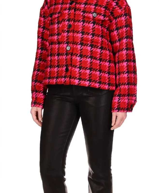 The Plaid Shacket In Red Lipstick Wrap Front Blouse