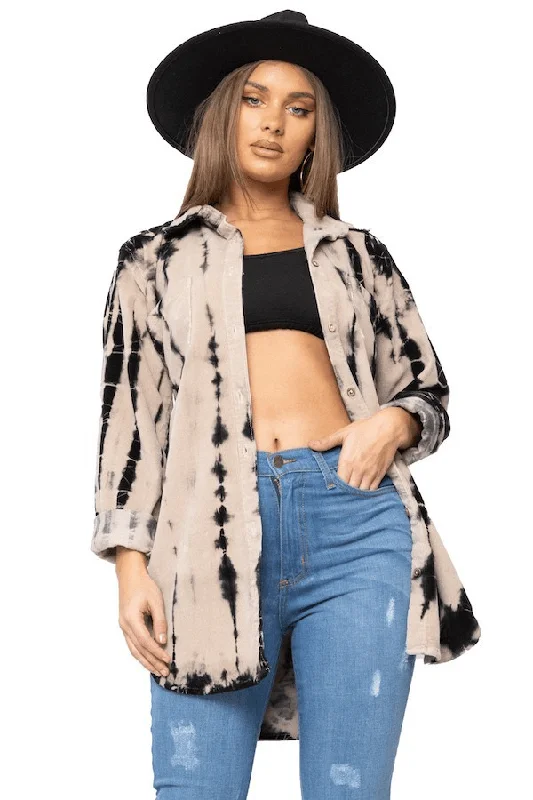 Tie Dye 'N High Five Shacket Off-Shoulder Wrap Blouse