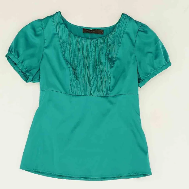 Vintage 2000's Green Solid Short Sleeve Blouse Elegant Semi-Sheer Blouse