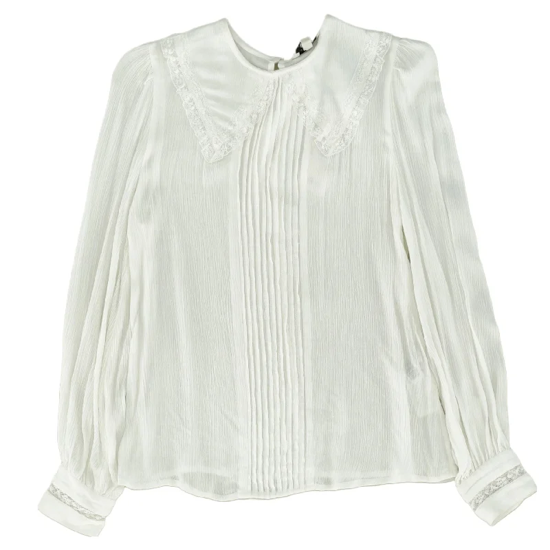 White Solid Long Sleeve Blouse Lightweight Linen Blouse