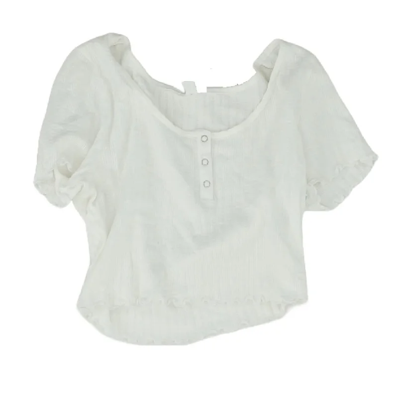 White Solid Short Sleeve Blouse Side Tie Blouse