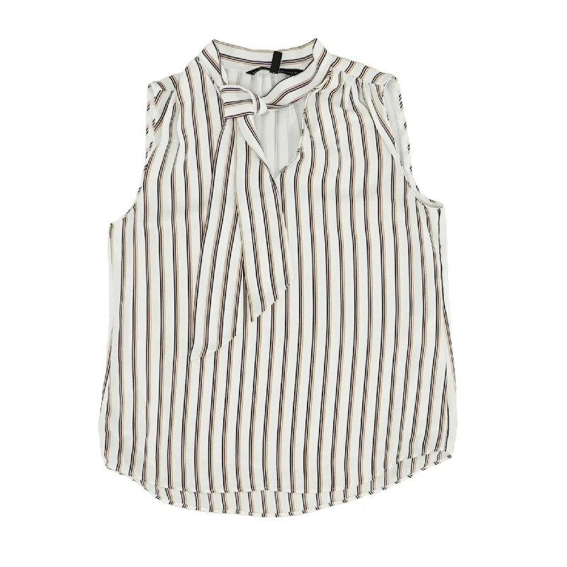 White Striped Sleeveless Blouse Puff Sleeve Blouse