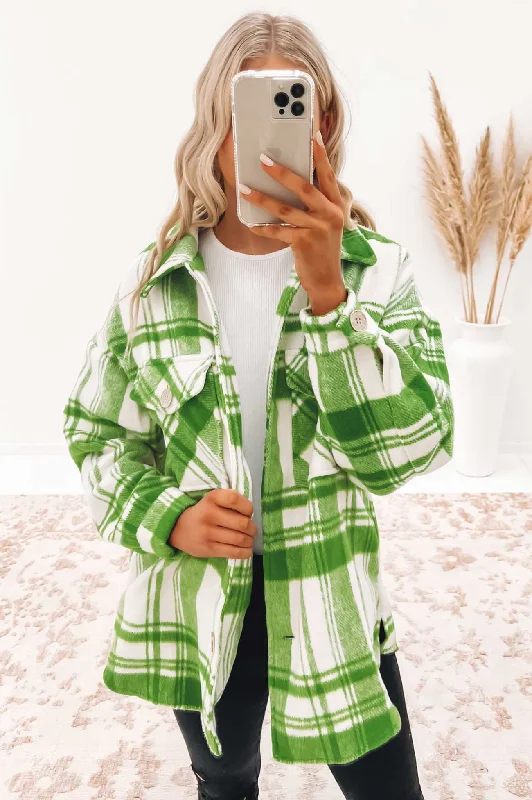 Zoey Shacket Green Feminine Puff Blouse