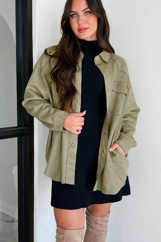 Heading To Town Oversized Faux Suede Shacket (Olive) Airy Cotton Blouse