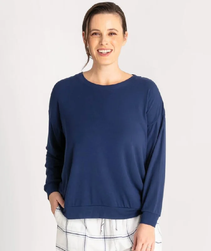 Ava & Audrey Maddison Knit Slouch LS Tee - Navy Casual Formal Business