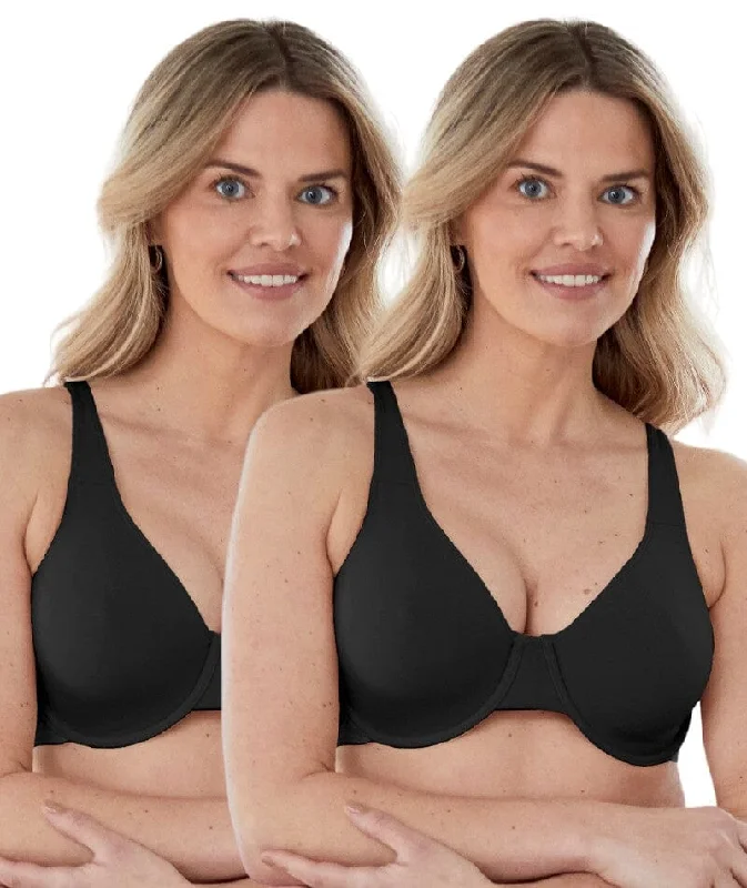 Bestform Unlined Cotton Stretch T-Shirt Bra with Underwire 2 Pack - Black Casual Formal Business