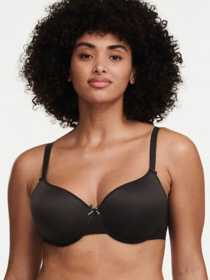 Chantelle Basic Invisible Memory Foam T-Shirt Bra - Black Nylon Fabric Polyester Fabric Spandex Fabric