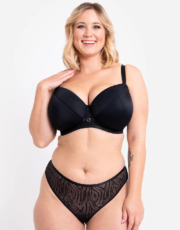 Curvy Kate Daze Padded T-Shirt Balcony Bra Black Notch Collar Peter Pan Collar Cowl Neck