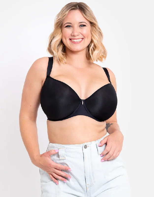 Curvy Kate Smoothie Spacer Moulded T-Shirt Plunge Bra Black Fleece Nylon Spandex