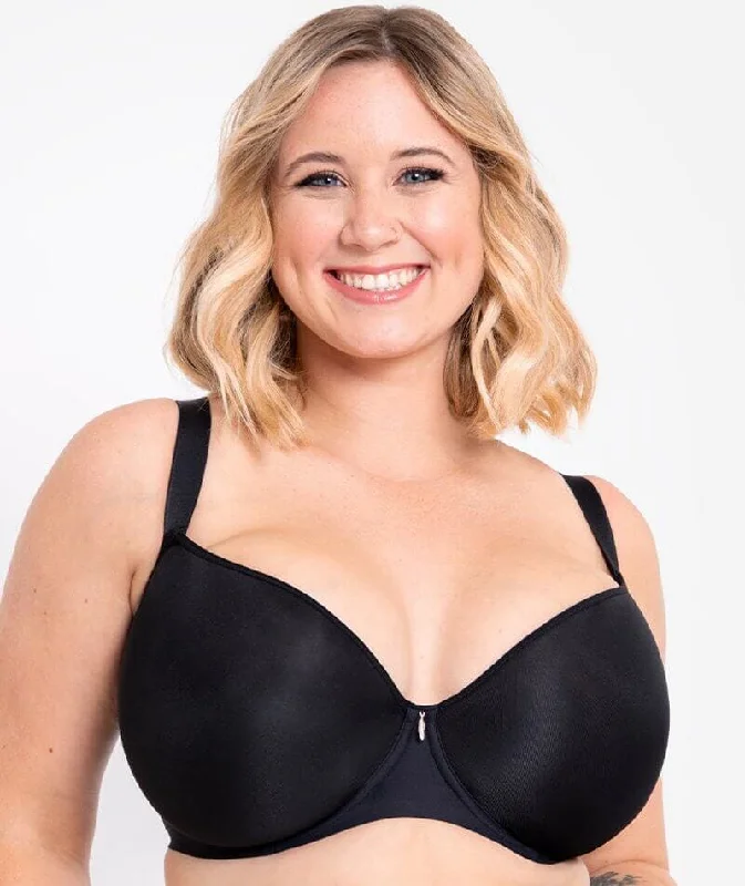 Curvy Kate Smoothie Spacer T-Shirt Plunge Bra - Black Chenille Brocade Lace