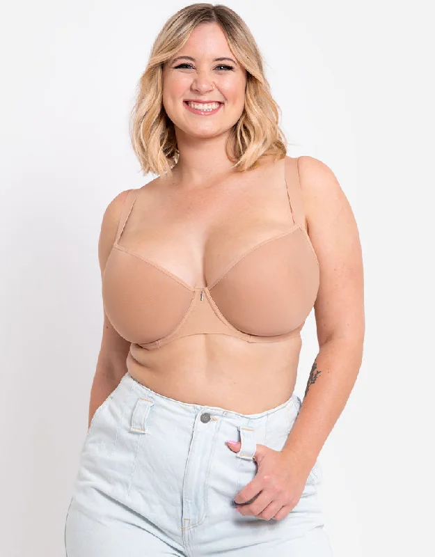 Curvy Kate Smoothie Spacer Moulded T-Shirt Plunge Bra Latte Oversized T-Shirt Spandex breathable