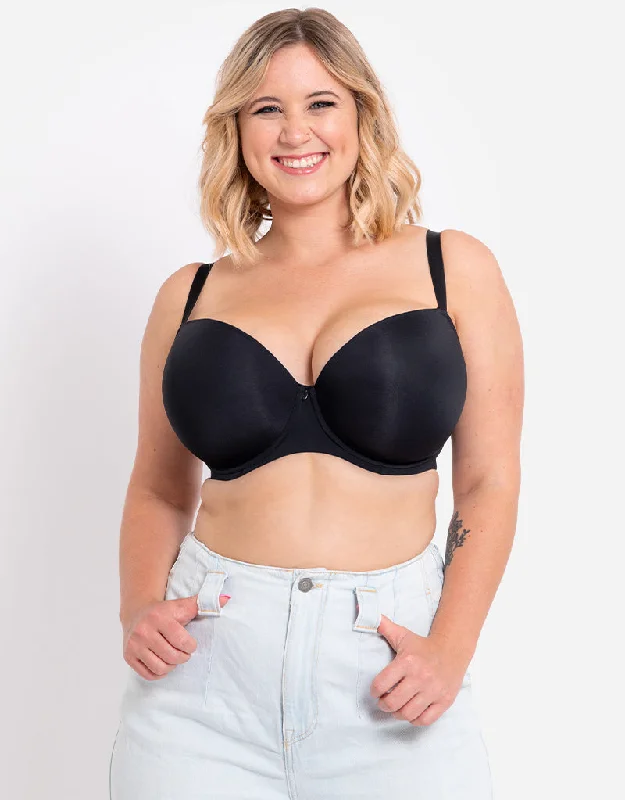 Curvy Kate Smoothie T-Shirt Plunge Black Fleece Nylon Spandex