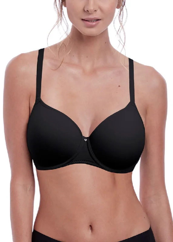 Fantasie Aura Underwire Molded T-Shirt Bra, Black | Fantasie T-Shirt Bras Lace Blend Ribbed Blend Corduroy Blend