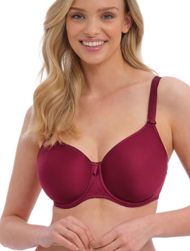 Fantasie Rebecca Essentials Underwire Moulded Bra, Berry | Berry Molded Bra | Berry T-Shirt Bra | Berry Fantasie Bra Collared Crew Neck Turtle Neck