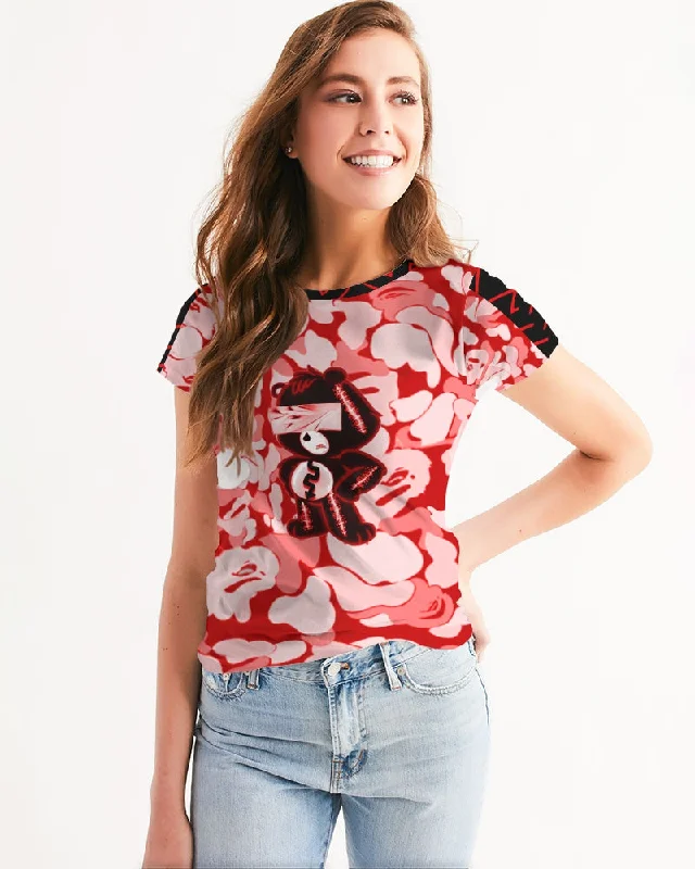 Fly Ma " Girl Power " Women's All-Over Print Tee Ribbed Striped Patterned