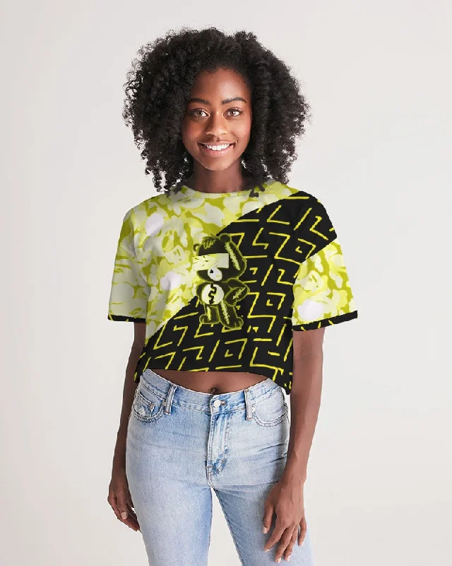 Fly Ma "Optimistic Power " Women's All-Over Print Lounge Cropped Tee Terry Blend Velvet Blend Canvas Blend