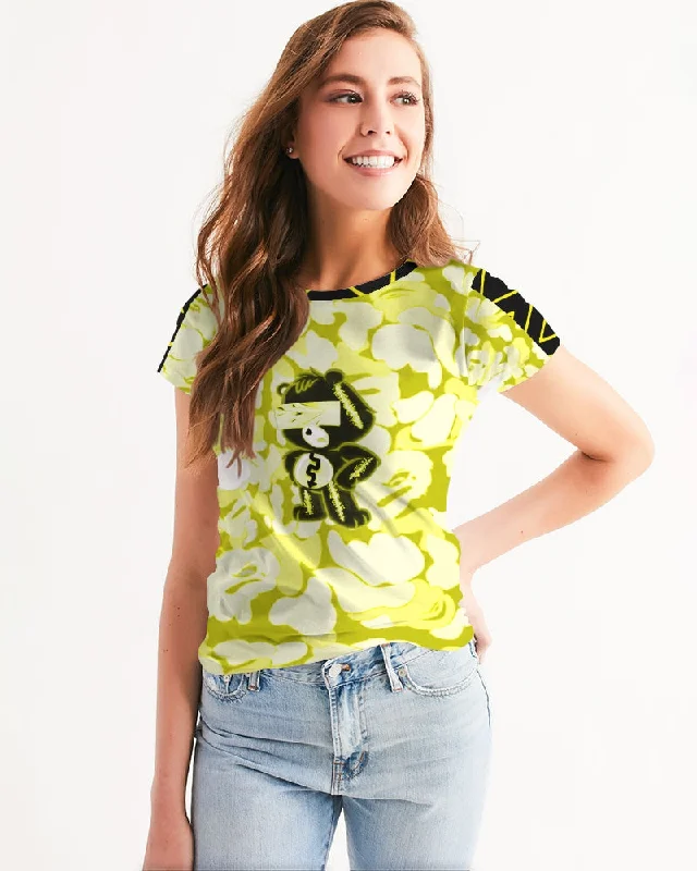Fly Ma "Optimistic Power " Women's All-Over Print Tee Rayon Fabric Velvet Fabric Corduroy Fabric