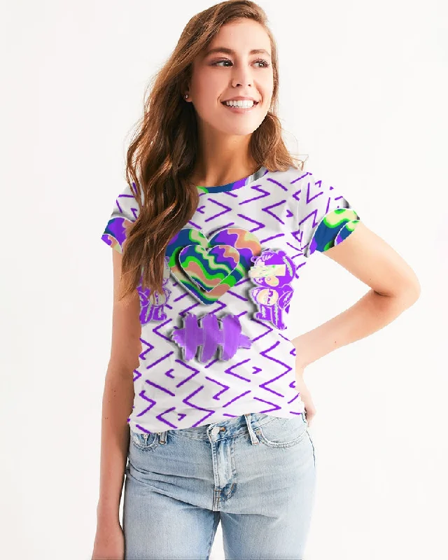 Fly Ma " Purple Hearted " Women's All-Over Print Tee Denim Fabric Leather Fabric Suede Fabric