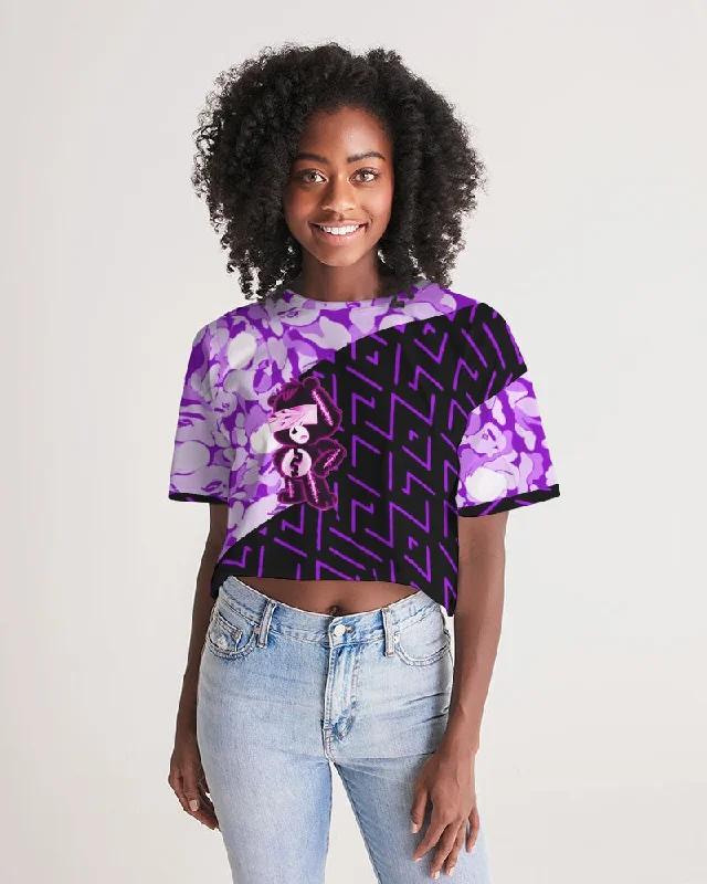 Fly Ma " Royalty & Wealth Power " Women's All-Over Print Lounge Cropped Tee Embroidered Appliqued Beaded