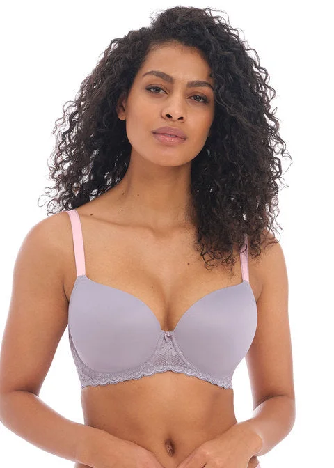 Freya Offbeat Molded Demi T-shirt Bra, Mineral Grey Seamless Knitted Crochet