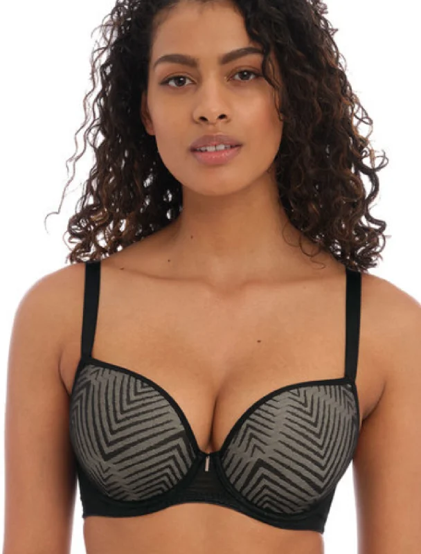 Freya Tailored Underwire Plunge Molded Bra, Black | Black T-Shirt Bra Satin Blend Silk Blend Wool Blend