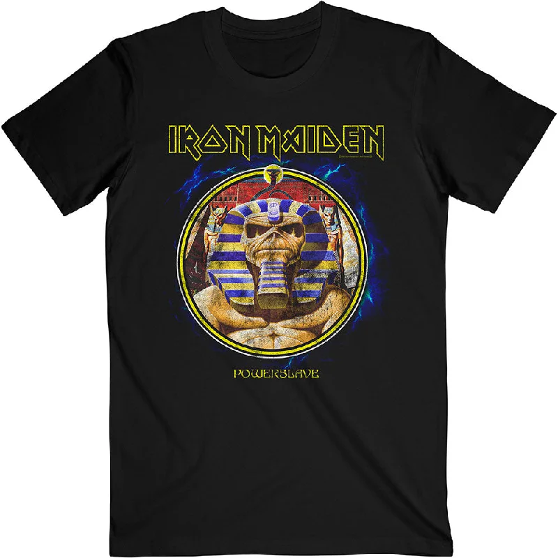 Iron Maiden | Official Band T-Shirt | Powerslave Mummy Circle Graphic Embroidered Appliqued