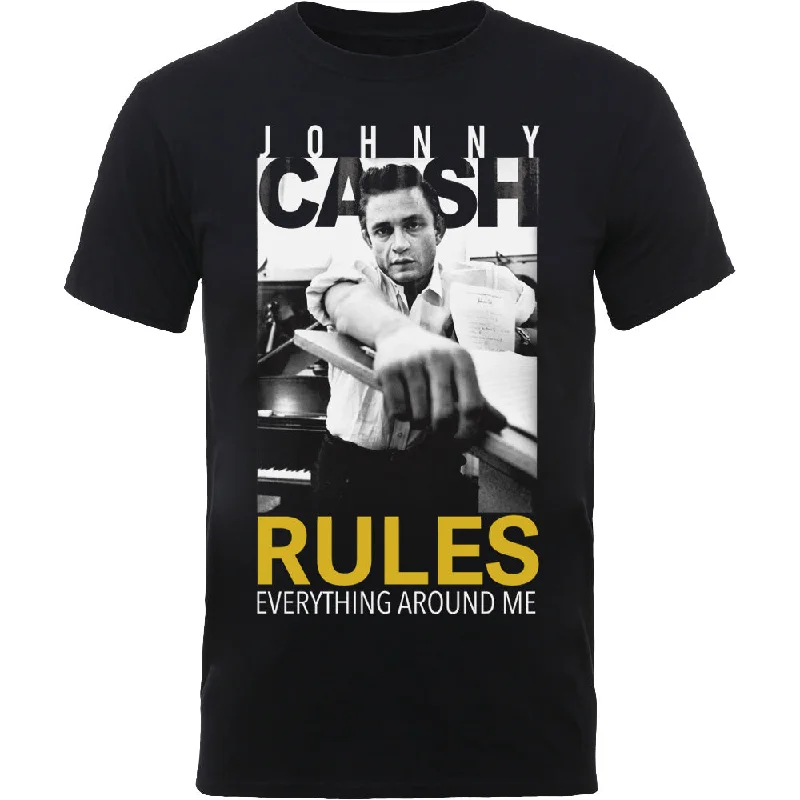 Johnny Cash | Official Band T-Shirt | Rules Everything Hooded Caped Shawl Collar