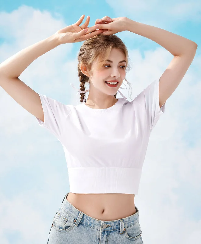 Joyful Rib Seamless Cropped T-shirt Basic T-Shirt Crew Neck Short Sleeve