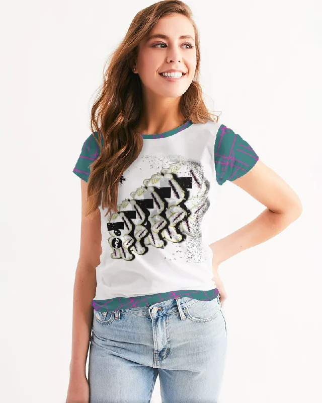 Mister Stylish " Mad Bear Pink ink " Women's All-Over Print Tee Polka Dot Checkered Tartan