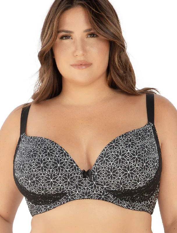 Parfait Casey Plunge Molded Underwire Bra, Black Mosaic | Mosiac Black T-Shirt Bra By Parfait Nylon Fabric Polyester Fabric Spandex Fabric