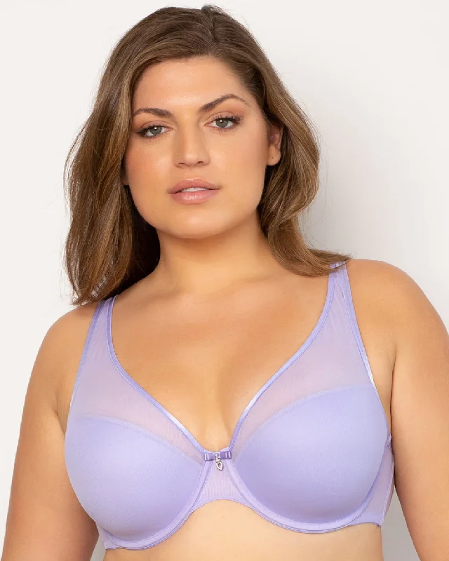 Sheer Mesh Plunge T-Shirt Bra - Lavender Mist Casual Formal Business