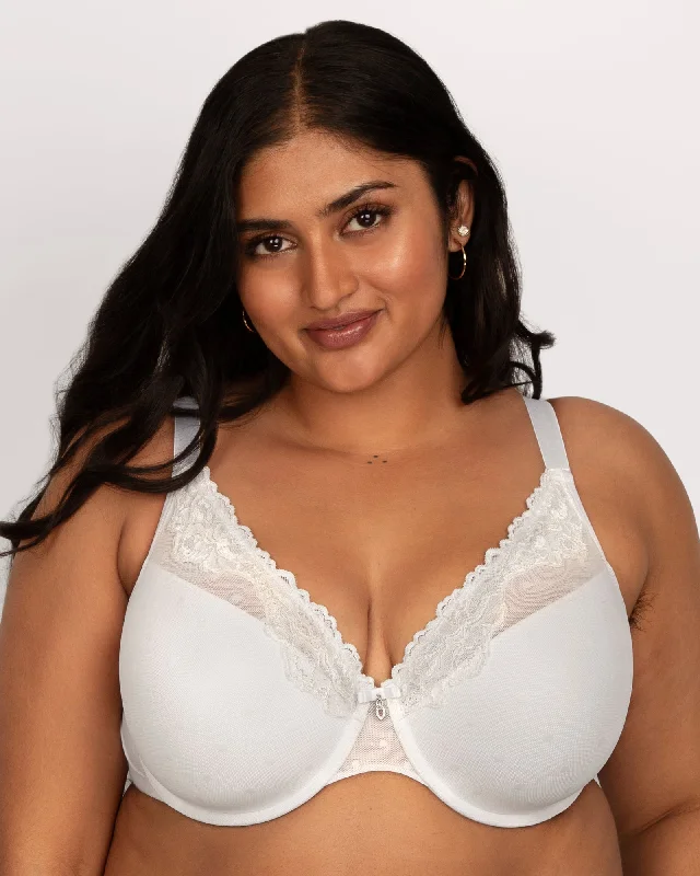 Sheer Whisper Plunge T-Shirt Bra - White Lace Blend Ribbed Blend Corduroy Blend