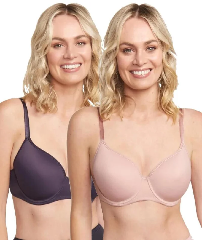 Triumph Gorgeous Luxury T-Shirt 2 Pack Bra - Tea Rose/Dark Grey Striped Floral Plaid